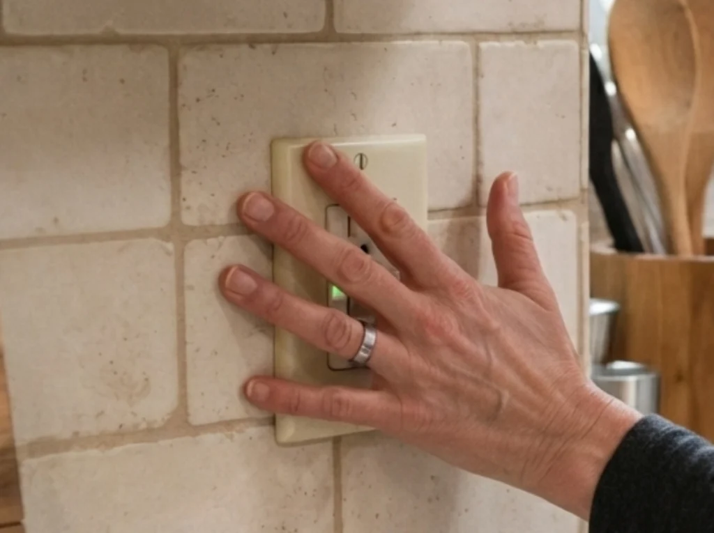 A women feeling the outlet for warmth.